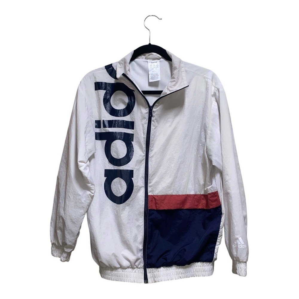 Adidas Women XS Windbreaker Jacket White Navy Red Colorblock Logo Full Zip